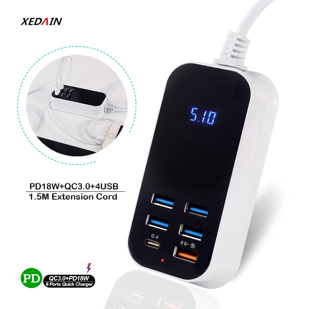 Многопортовое умное зарядное устройство PD18W быстрая зарядка QC3.0 USB адаптер для