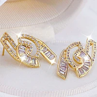plating 14k real gold geometry top quality zircon cross ear studs delicate luxury all match temperament simple classic earring