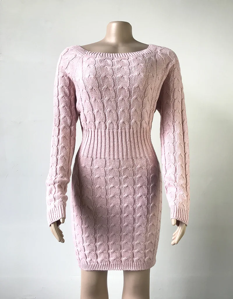 Женское трикотажное мини платье однотонное облегающее с длинным рукавом и