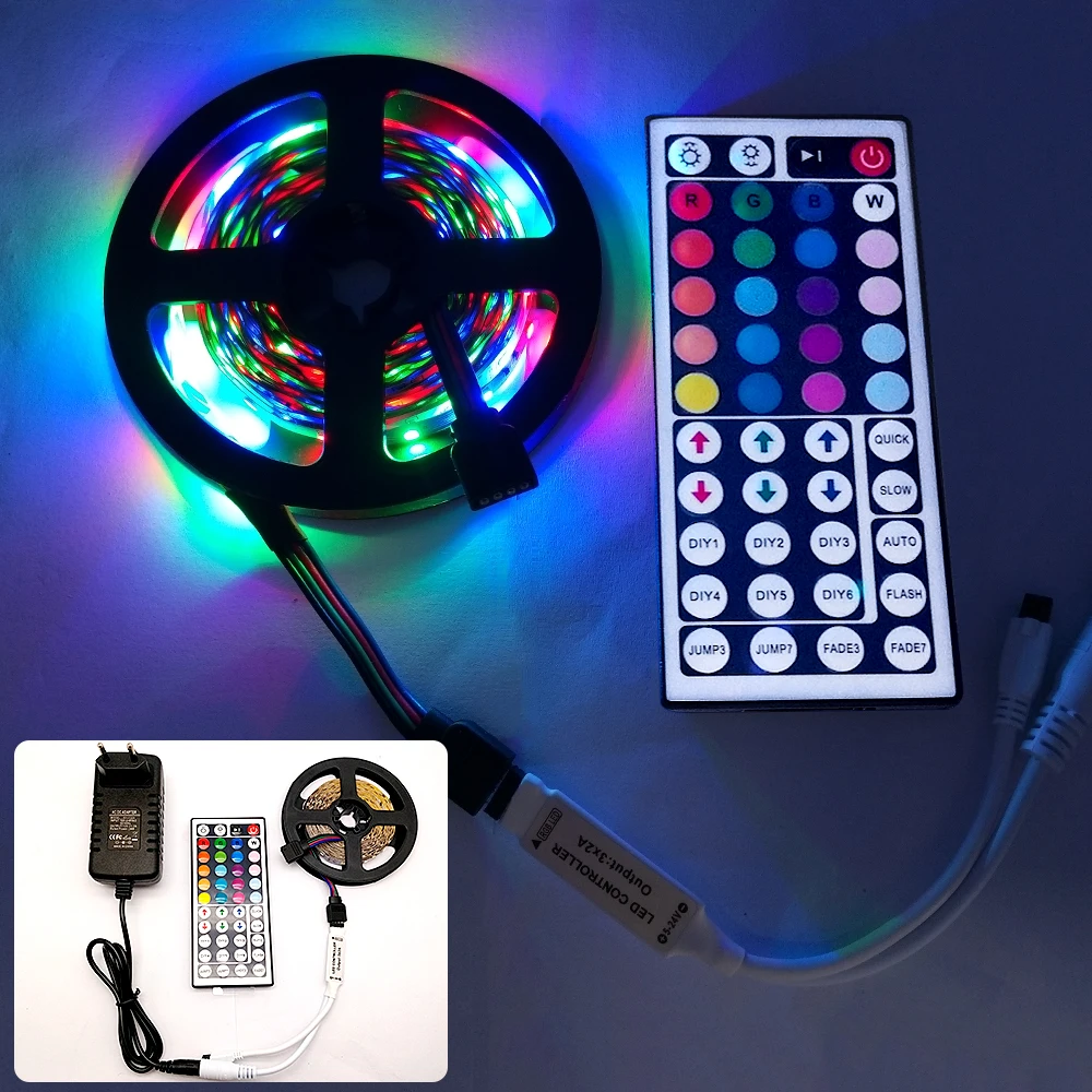 5 м 300 светодиодов не водонепроницаемый RGB светодиодный светильник 2835 12 В постоянного тока 60 светодиодов/м Гибкий Светильник ing лента+ 24key контроллер fita Led