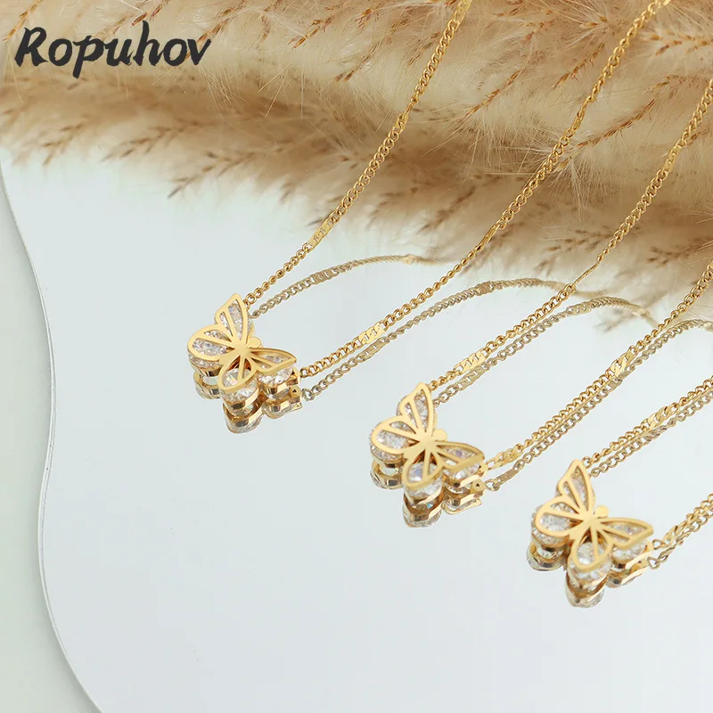 

Ropuhov 2021 New Woman Retro Autumn Winter Sexy Hua Hudie Necklace Zircon Design Hammer Stainless Steel Christmas Gift