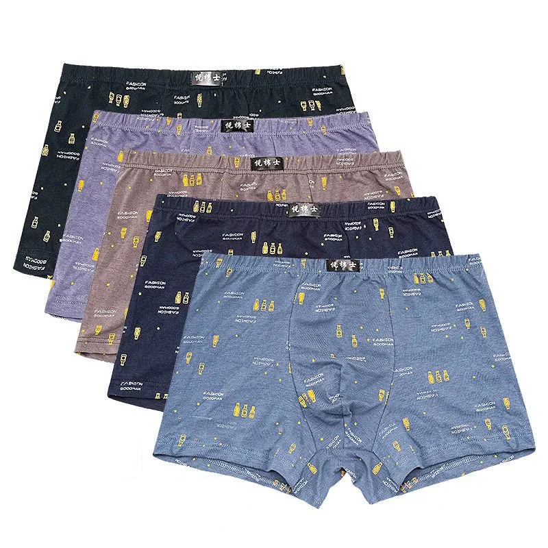 5Pcs/Lot Boxers Men’S Underwear 100% Cotton Bottle Print Men’S Boxer Pants Four Corners Loose Breathable Hem Comfortable Shorts
