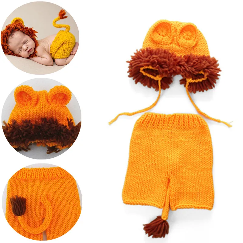 

2pcs/Set Newborn Baby Photography Costume Knitted Hand Hook Clothing Little Lion Suit Photo Props