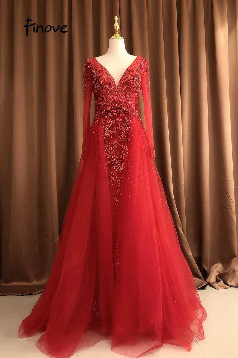 Finove вечернее платье длинное Robe de soiree сексуальное платье с v-образным вырезом в стиле ампир Линия Иллюзия Тюль полностью вышитое бисером длина до пола женское платье платья