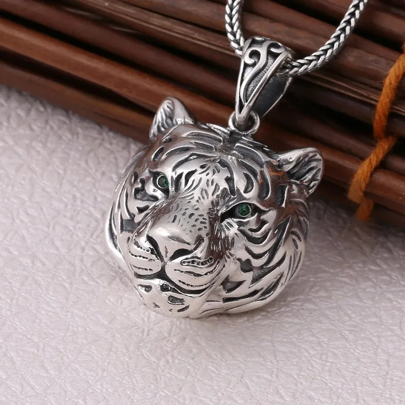 

S925 Sterling Silver White Tiger Head Pendant Necklace Retro Style High Quality Jewelry Original 1:1 Birthday Gift