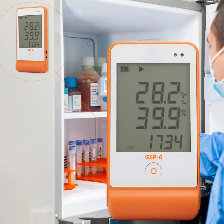

Hygrometer GSP-6 Temperature Humidity Data Logger Recorder 16000 Points for Refrigeration Cold Chain Temperature Meter