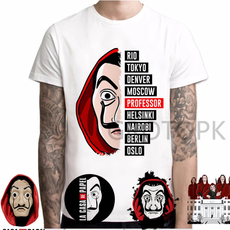 

XL-3XL Для мужчин Забавный дизайн La Casa De Papel футболка деньги Heist футболки ТВ футболки "сериалы" Для мужчин короткий рукав House of Paper футболка