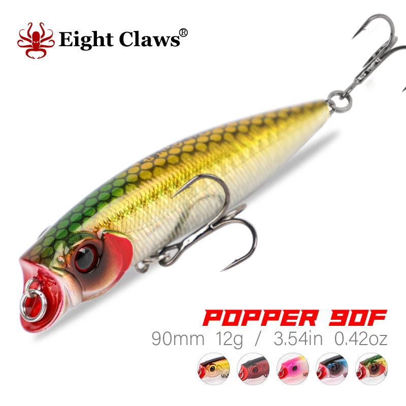 

EIGHT CLAWS Popper Lure 90mm 12g Floating Water Minnow Popper Hard Bait Surface Water Fishing Wobbler Swimbait pesca