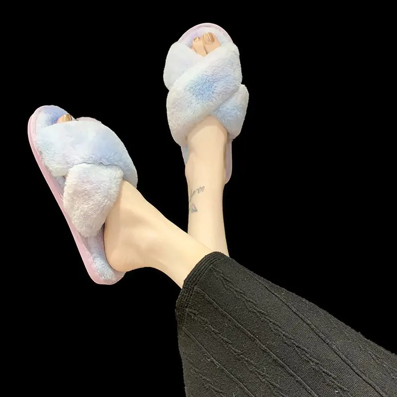 New Fashion Plush Slippers for Women's Outer Wear Non-slip Autumn and Winter Home Furnishing Cute Cotton Slippers for Women