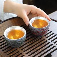 retro ceramic gilt silver tea cup chinese kung fu master cup houseware inlaid with silver cup ceremonial cup coffee mug gift box