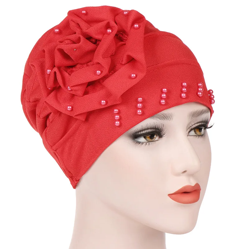 

Women Hijab Hat Cotton Turban Flower Beaded Beanie Cap Islamic Clothing Head Wrap Foulard Headwear Muslim Wraps Headband
