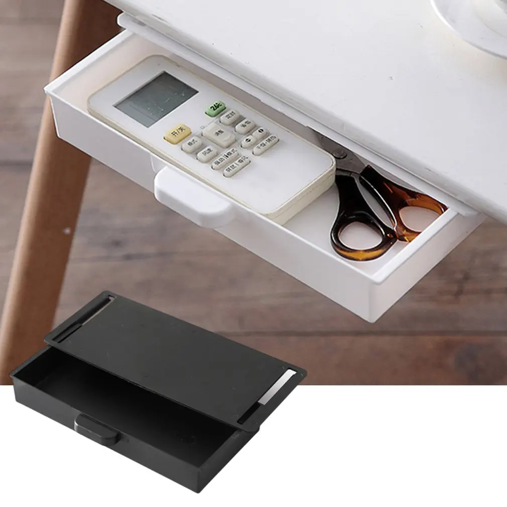 

New Creative Self Stick Pencil Tray Desk Table Storage Drawer Organizer Box Under Desk Stand Self-adhesive Storage Box