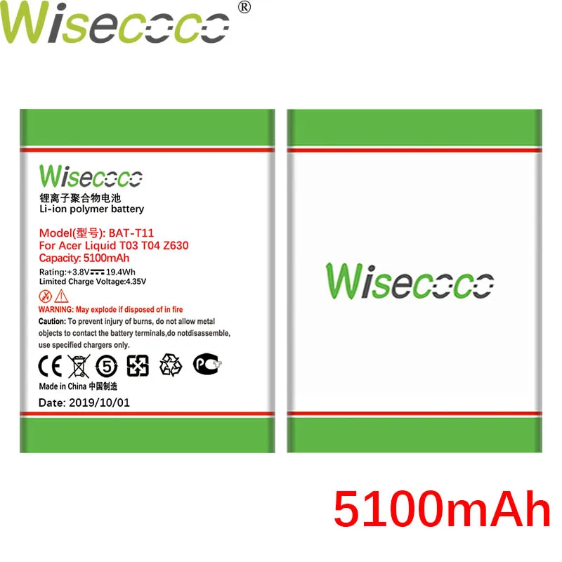 Wisecoco BAT-T11(1ICP4/68/88) 5100 мА/ч, изготавливаются заново в Батарея для жидко кристаллического ACER T03 T04 Z630 Z 630 телефон Батарея Замена