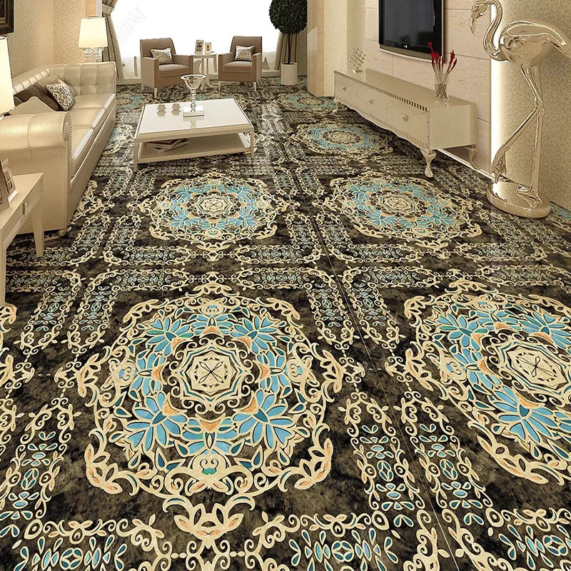 

PVC Wallpaper European Classical Floor Tile Mural Living Room Bedroom Balcony Floor Antique Brick Marble 3D Waterproof Stickers