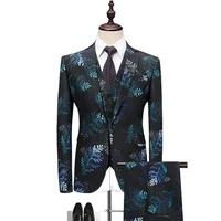 jacketvestpants 2022 male spring printed business suit jacketmens slim three piece casual suit grooms wedding dress m 6xl