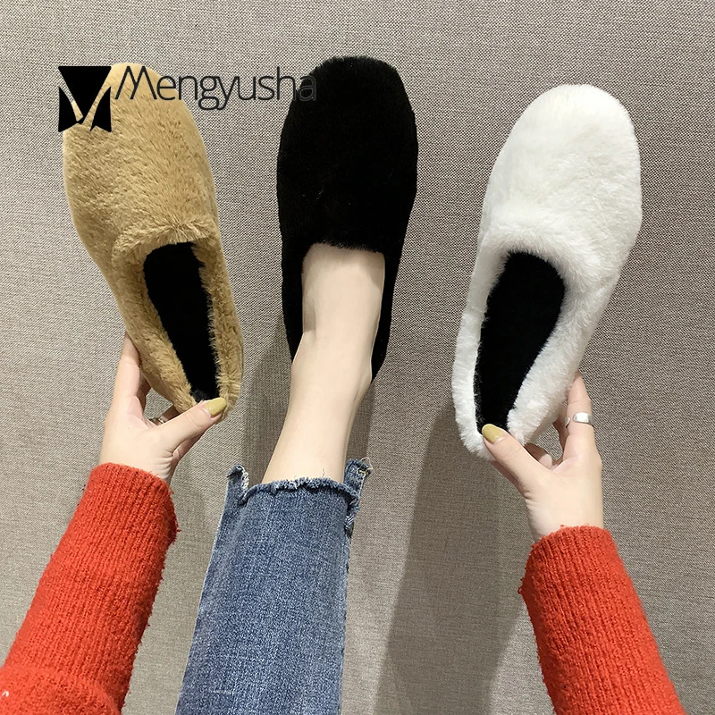 Мокасины зимние плюшевые теплые женские хлопковые туфли на плоской подошве