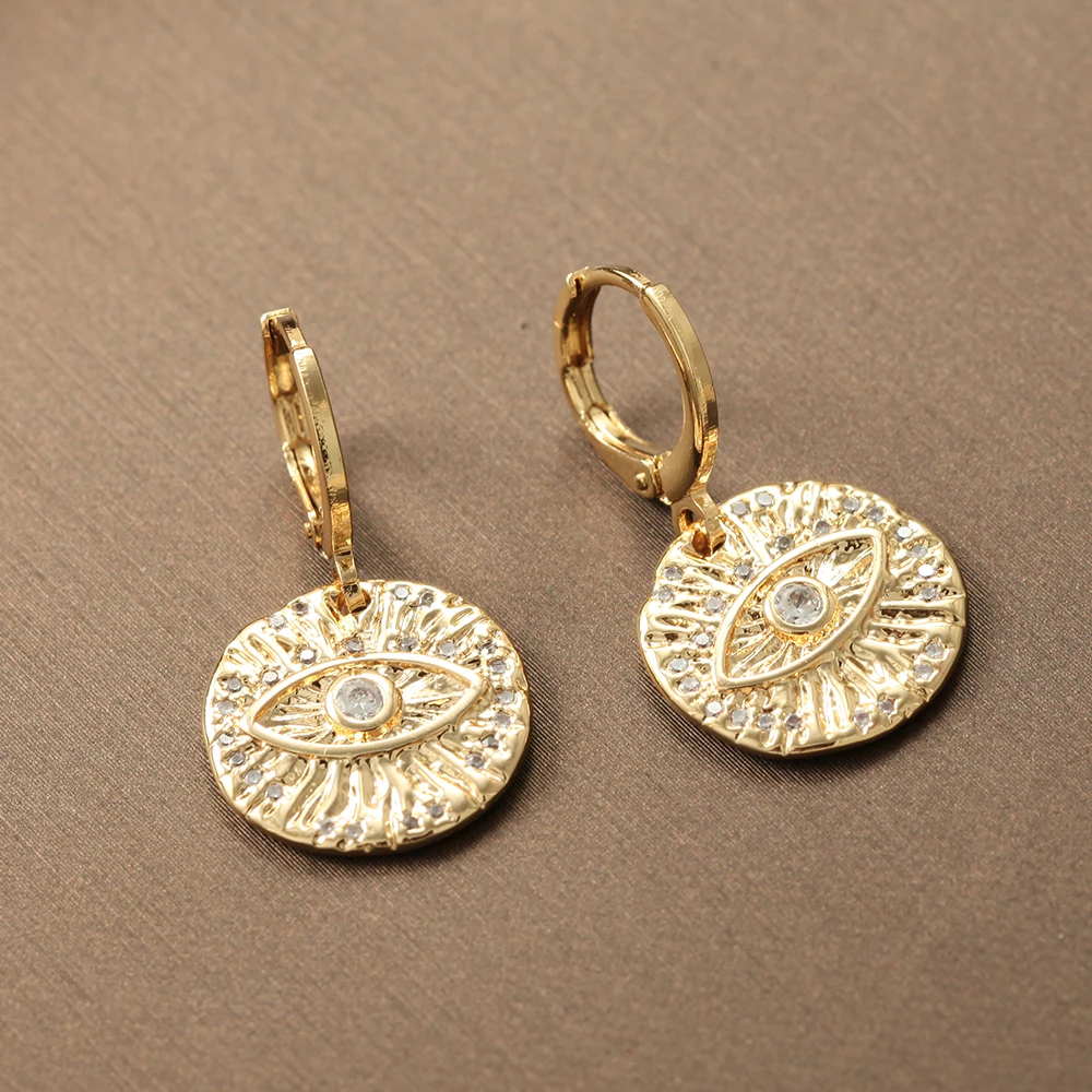 Gold Moon Star Sun Dangle Earrings - Set of 2 Copper Mosaic CZ Charm Korean Women's Drop Earrings | Fashion Jewelry image 5