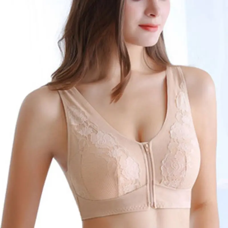 

Sexy and comfortable front zipper button without steel ring naked bra gathering large sports sleep bra anti-droop underwear