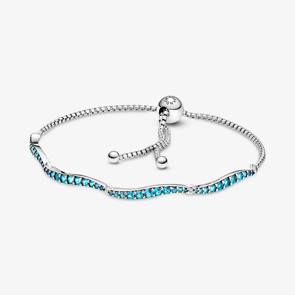 

New product hot sale Pandora original designer 925 sterling silver DIY bracelet jewelry blue wave buckle bracelet fashion jewelr