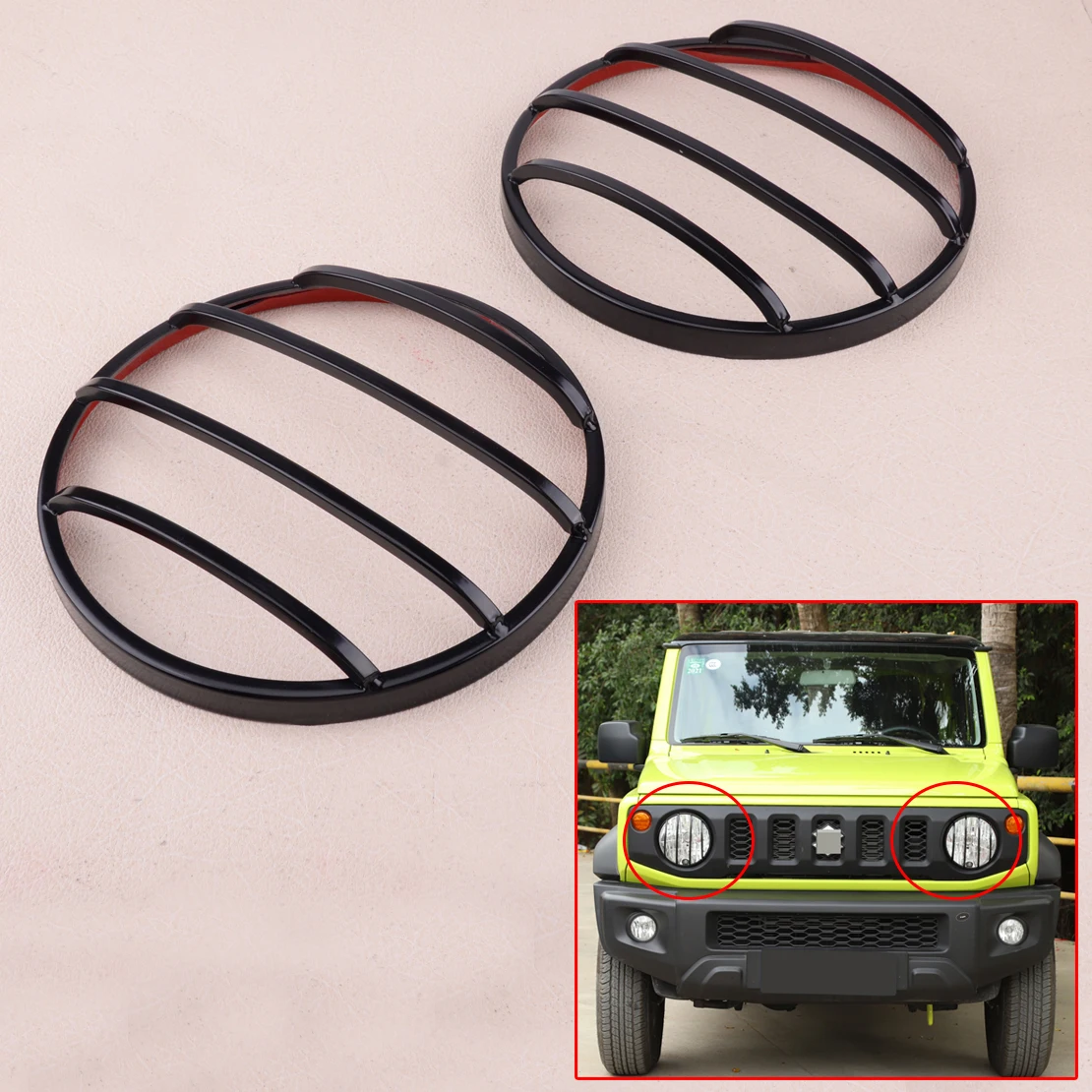 

2Pcs Iron Black Exterior Front Headlight Lamp Decor Cover Stickers Decorative Fit for Suzuki Jimny 2019+
