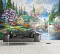 customized 3d wallpaper murals nordic european style country bridges birds flying water wealth background wall