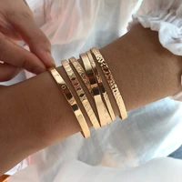 2 pcsset new ins exaggerated opening gold bracelet vintage metal pattern striped bracelets set for women fashion jewelry gift