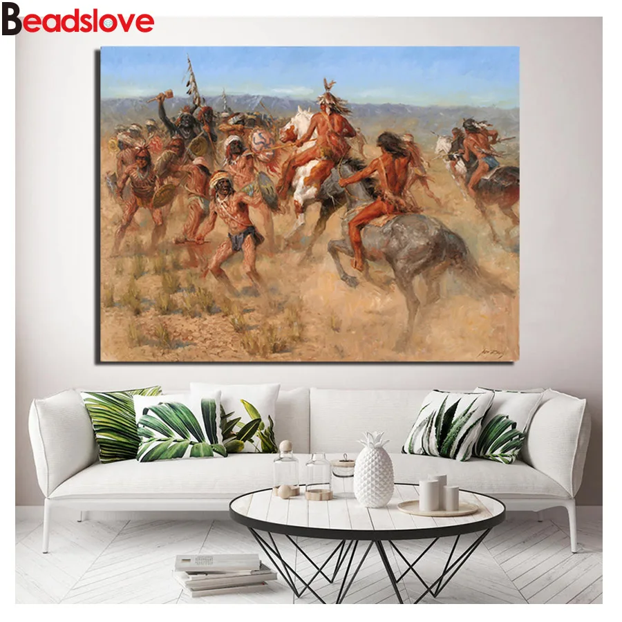 Алмазная 5d-вышивка &quotбоевые воины&quot &quotПлемена&quot &quotиндейцы&quot полноразмерная