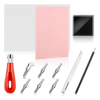 rubber stamp making kit block printing tool kit linoleum cutter with 6 types blades tracing paperrubber carving block