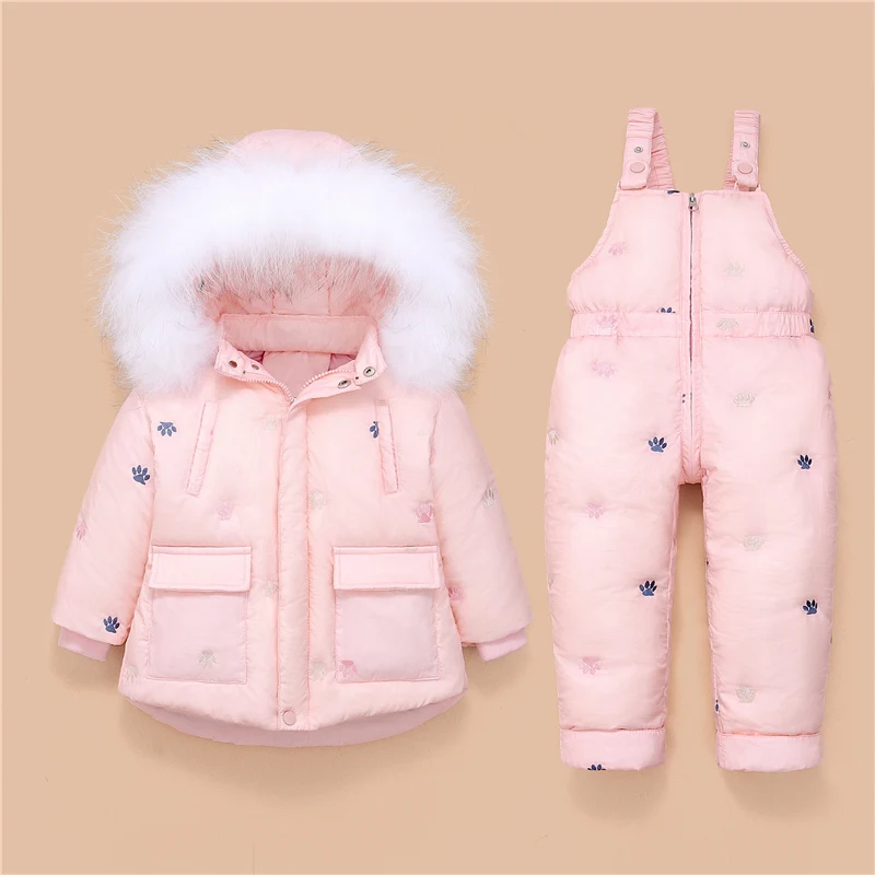 

New Toddler Kids Down Jacket Suit Baby Girl Coat+romper Clothing Set Thickened 1-3 Years Child Clothes Russian Winter Puffer