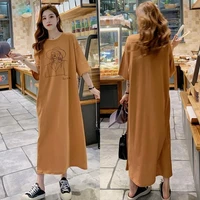 summer dress 2021 korean new loose large size short sleeve woman maxi dress vestidos robe elbise fashion print long dress women