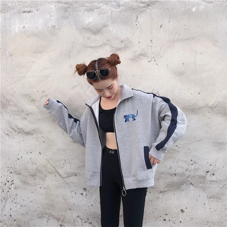 

Harajuku Women Pink Hoodies Sweatshirt Fashion Zipper Pocket Jacket Outwear Ladies Solid Slim Pullover Clothes Moletom