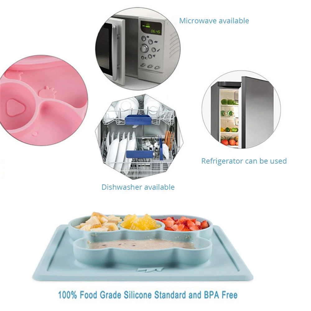 Набор силиконовых тарелок для малышей Детская тарелка разделенная миска ложка