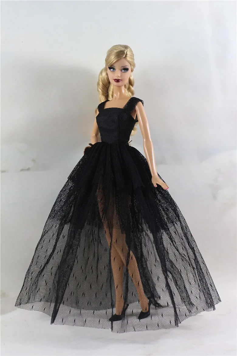 Retro Black Lace Long Dress Outfits Set for Barbie 1/6 BJD SD Doll Clothes Accessories Play House Dressing Up