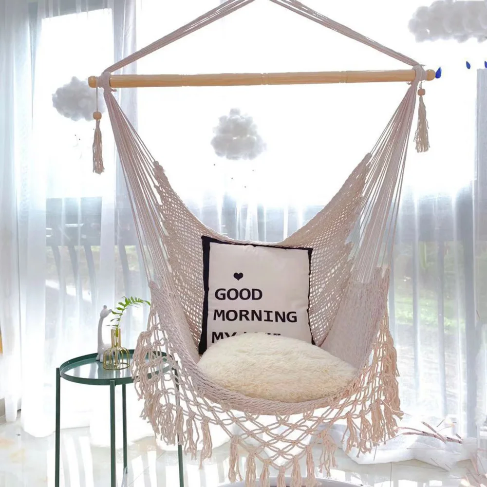 

Nordic Style Hammock High-quality Hanging Chair Cushion Rope Furniture Cotton Household Items Beautiful Basket Bed With Tassel