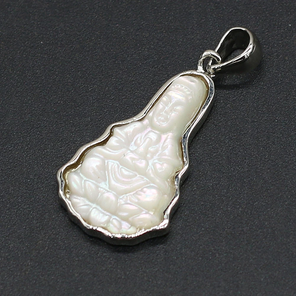 

Natural Shell Guanyin Bodhisattva Bound White Shell Fashion Exquisite Shell Pendant for Making DIY Necklace Accessories Pendant