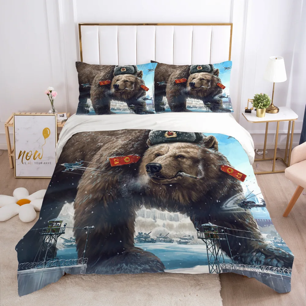 

Russian Battle Bear Bedding Set Teens Duvet Quilt Pillowcase Comforter Sets High Quality Twin Full Queen King Size Euro Bed