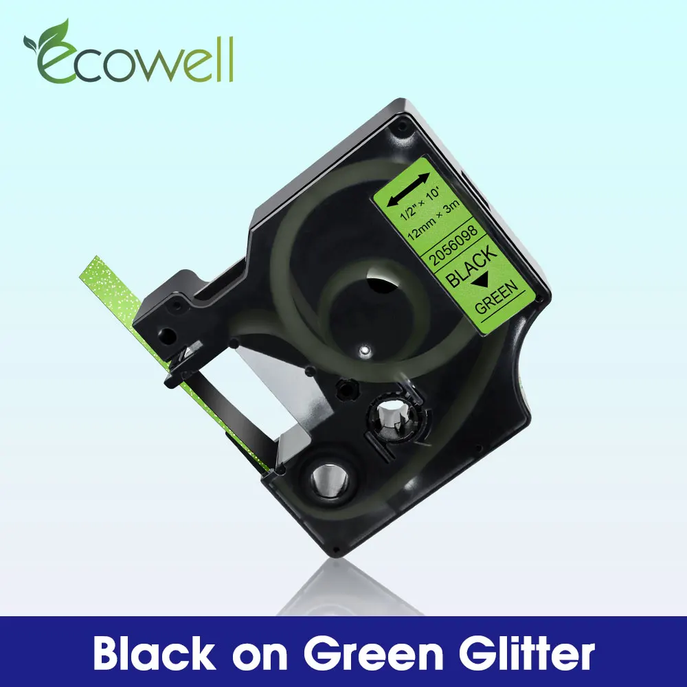 

Ecowell 2056098 12mm tape for Dymo D1 2056098 Label tape Black on Green Glitter for Dymo LabelManager 160 280 360D Label Maker