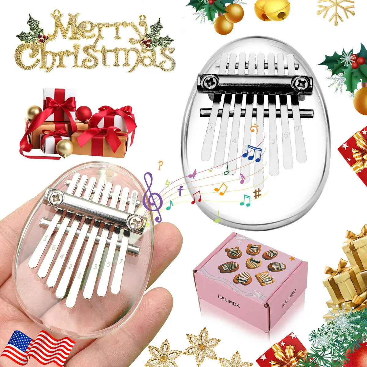 

Мини-клавиатура Kalimba, 8 клавиш, акриловая клавиатура для пальцев, инструмент Marimba, прозрачная Кими для начинающих, пианино, рождественские по...