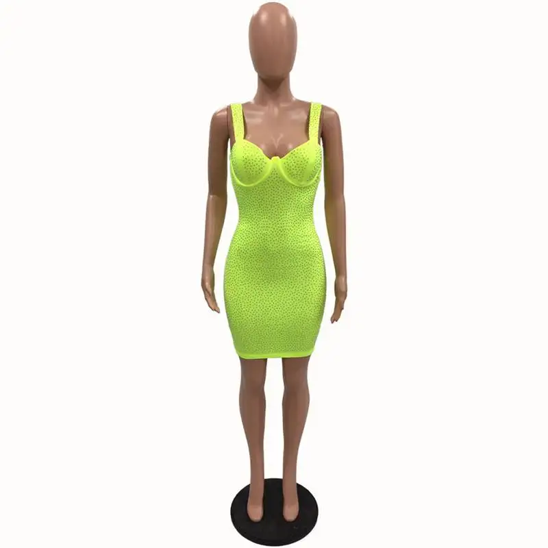 Спагетти ремень блестящими стразами летнее платье Для женщин без рукавов узкие