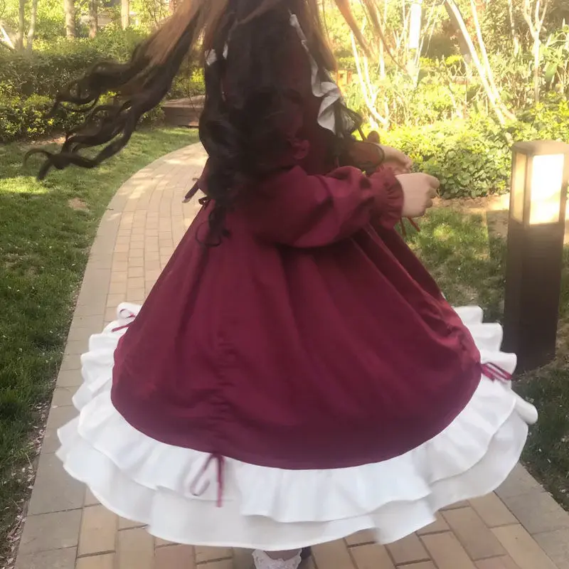 

Sweet Lolita Dress Vintage Printing Lace Angel Lace Bowknot High Waist Victorian Dress Kawaii Girl Gothic Lolita 2021