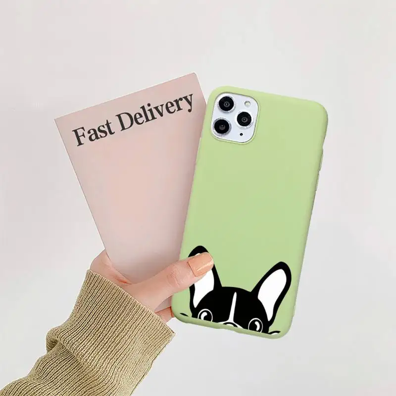

Cute Brindle Frenchie Puppy Phone Case Candy Color for iPhone 11 12 mini pro XS MAX 8 7 6 6S Plus X SE 2020 XR
