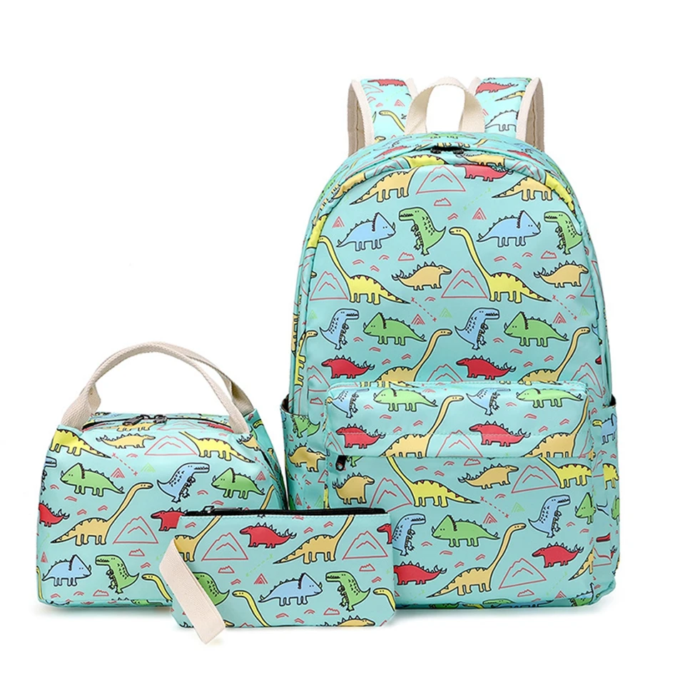 Рюкзак с принтом динозавра для подростков, комплект школьных сумок для мальчиков и девочек, Детский водонепроницаемый дорожный ранец, вмес...