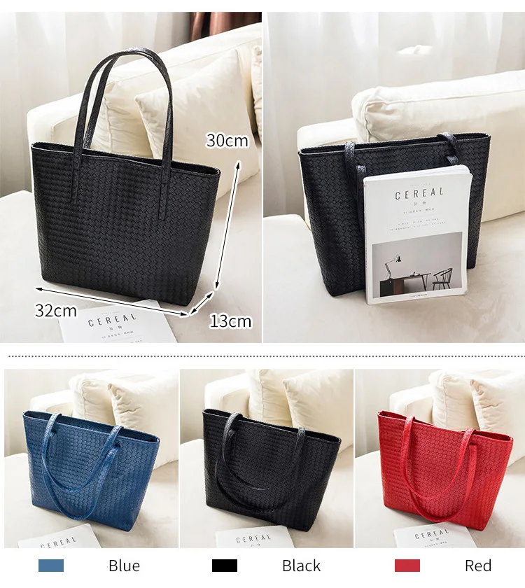 Fashion Woven Leather Toes Bag For Women Large Capacity Shoulder bag Female Casual Travel Handbag Cosmetic Book tablet Organizer