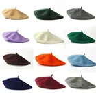 2021 берет, шапка, цветная яркая плоская шапка художника, Женские винтажные шерстяные береты, шапка, разноцветная шапочка, кепка, женские теплые зимние шапки