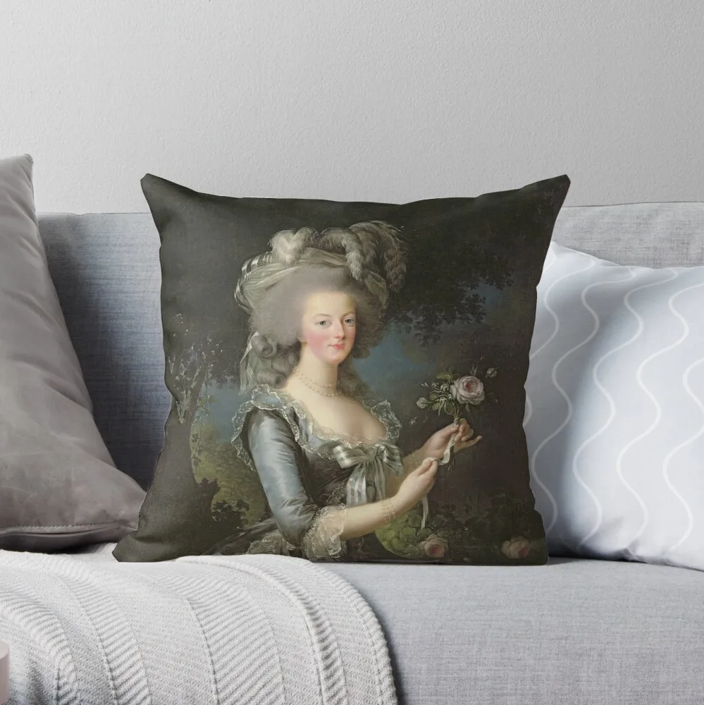 

Elisabeth Louise Vigee - Lebrun - Marie Antoinette (1755 ) With A Rose Throw Pillow Pillowcase Home Decorative Sofa Pillow Cover