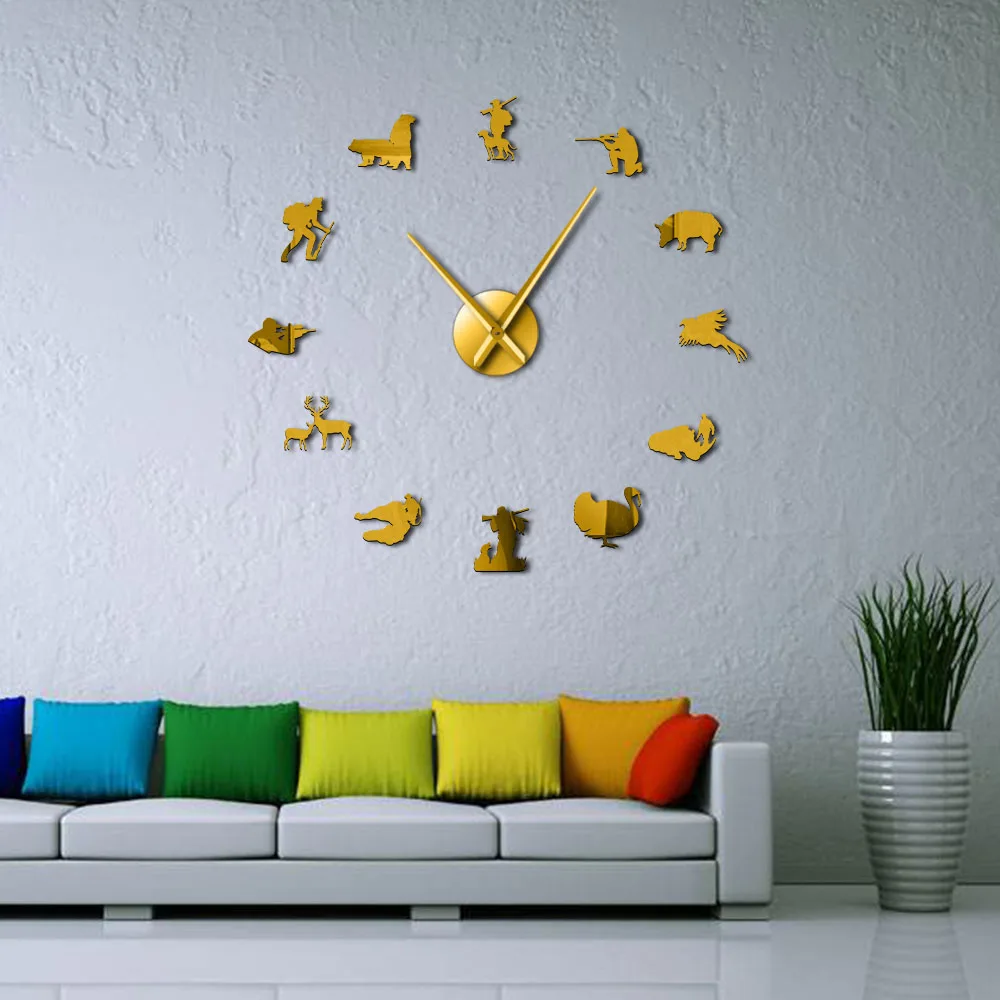 Охота DIY гигантские настенные часы охотники за животными эксклюзивные большие часы охотничий клуб Декор на стену зеркало эффект DIY настенное искусство