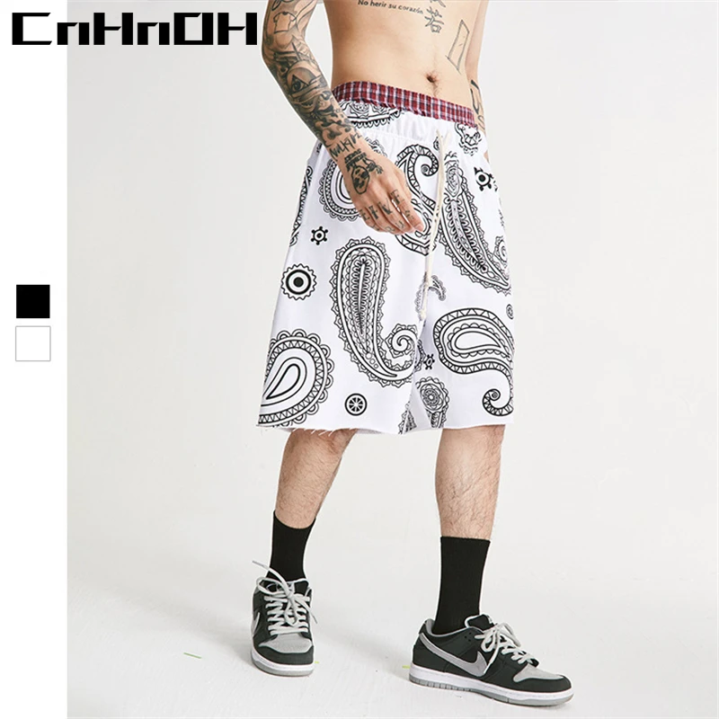 CnHnOH Original School Lazy Loose Straight Pants HIP HOP Retro Abstract Pattern Fashion Brand Shorts Men 11100