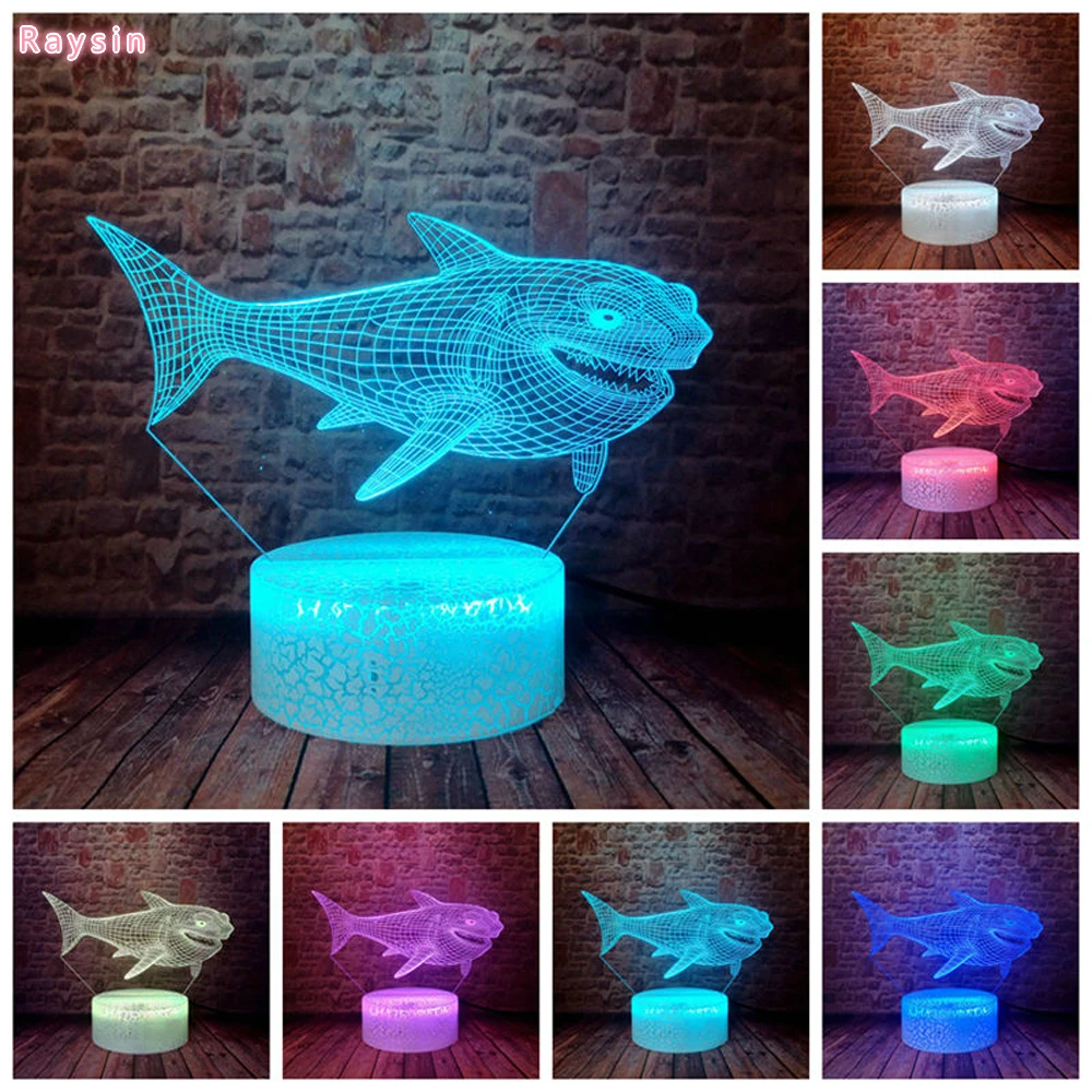 3D светодиодный настольный светильник в форме акулы с милыми животными домашний