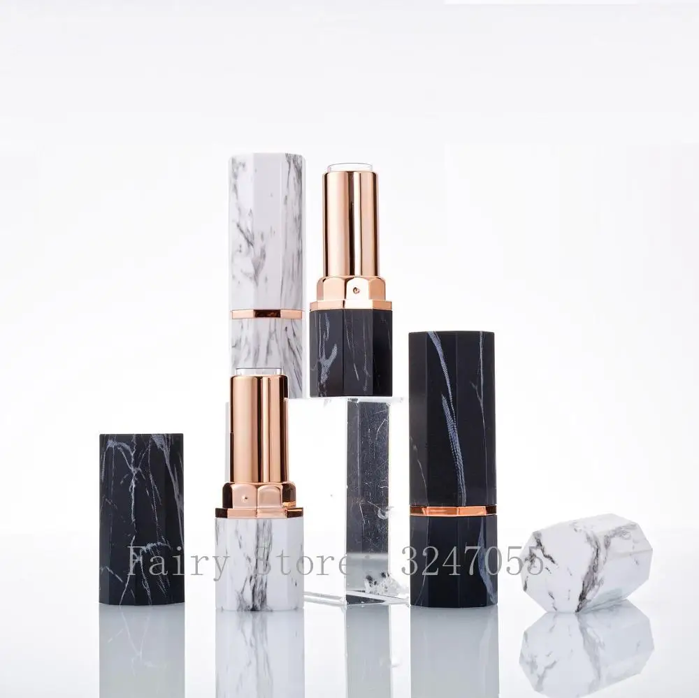 10/30/50pcs Black White Marble Octagonal Cylinder Empty Lipstick Tube 12.1mm Shell Packaging Cosmetics Refillable | Красота и