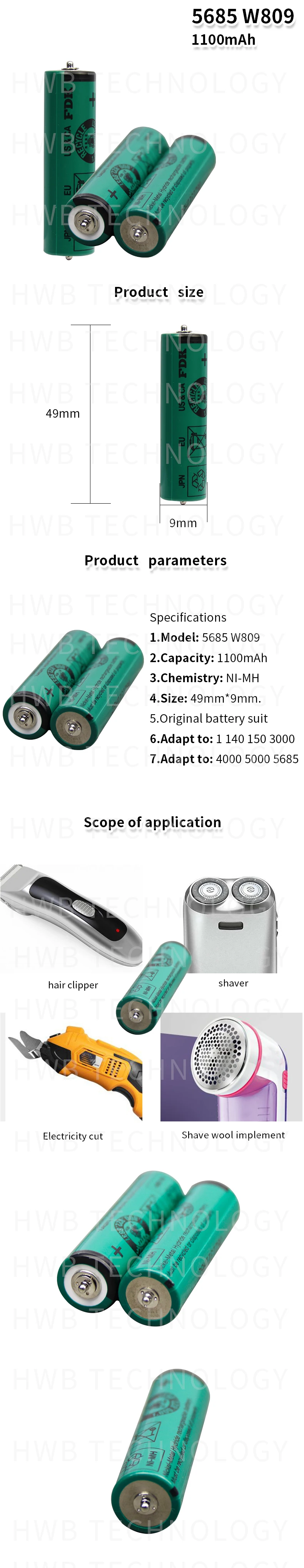 W809 никель-металл-гидридная аккумуляторная батарея для зубных щеток Braun электробритва series 1 140 150 3000 4000 5000 5685
